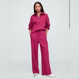 NWT GAP SET Oversized Quarter Zip Sweatshirt Fleece Rib-Seam Wide-Leg Pants S